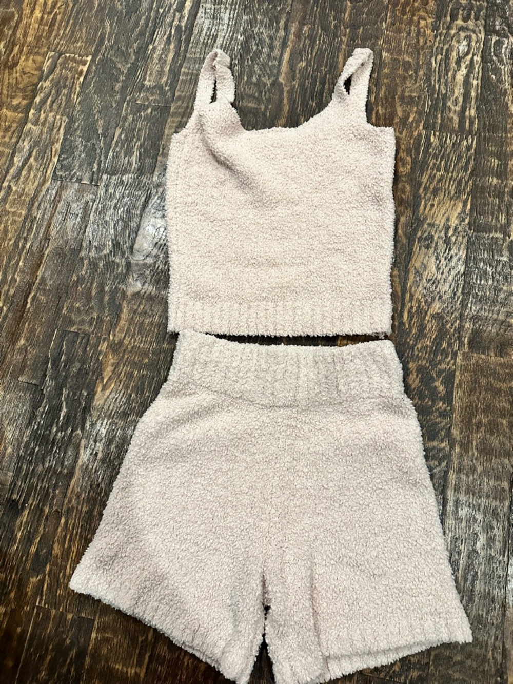 Cozy Teddy Fuzzy Cozy Tank Top & Shorts Set - Light Blush top S/M & shorts XXS